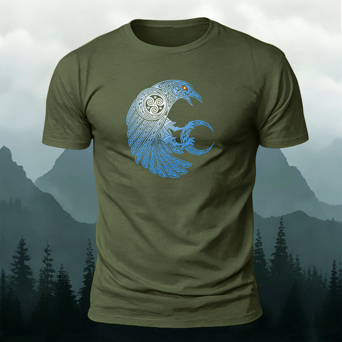 Red-Eyed Crow Print Soft-Touch Cotton T-Shirt