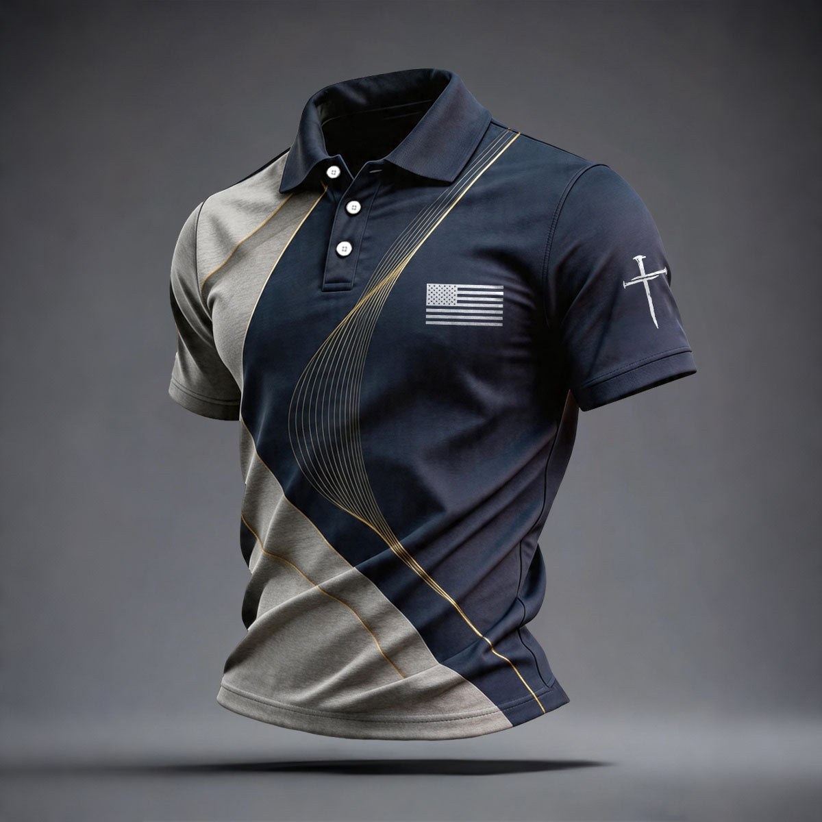 Cross-Sleeve Printed Men's Polo Shirt