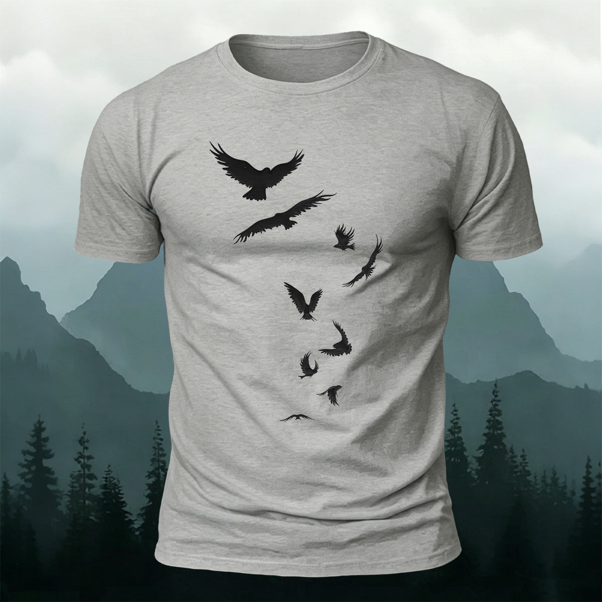 Artistic Image Printed Comfortable Skin-friendly Cotton T-Shirt Grey