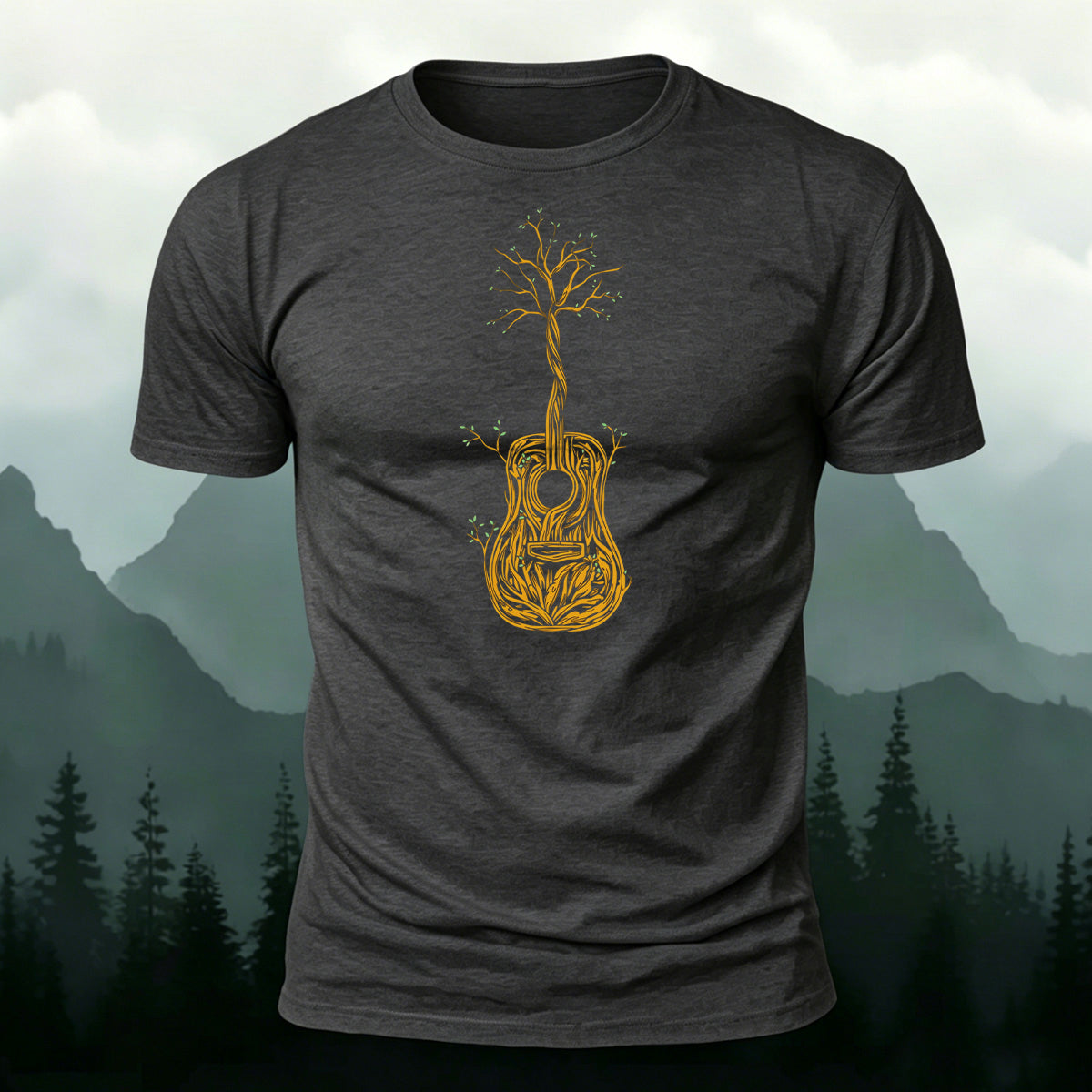 Artistic Tree Print Premium Cotton Casual T-Shirt Dark Grey