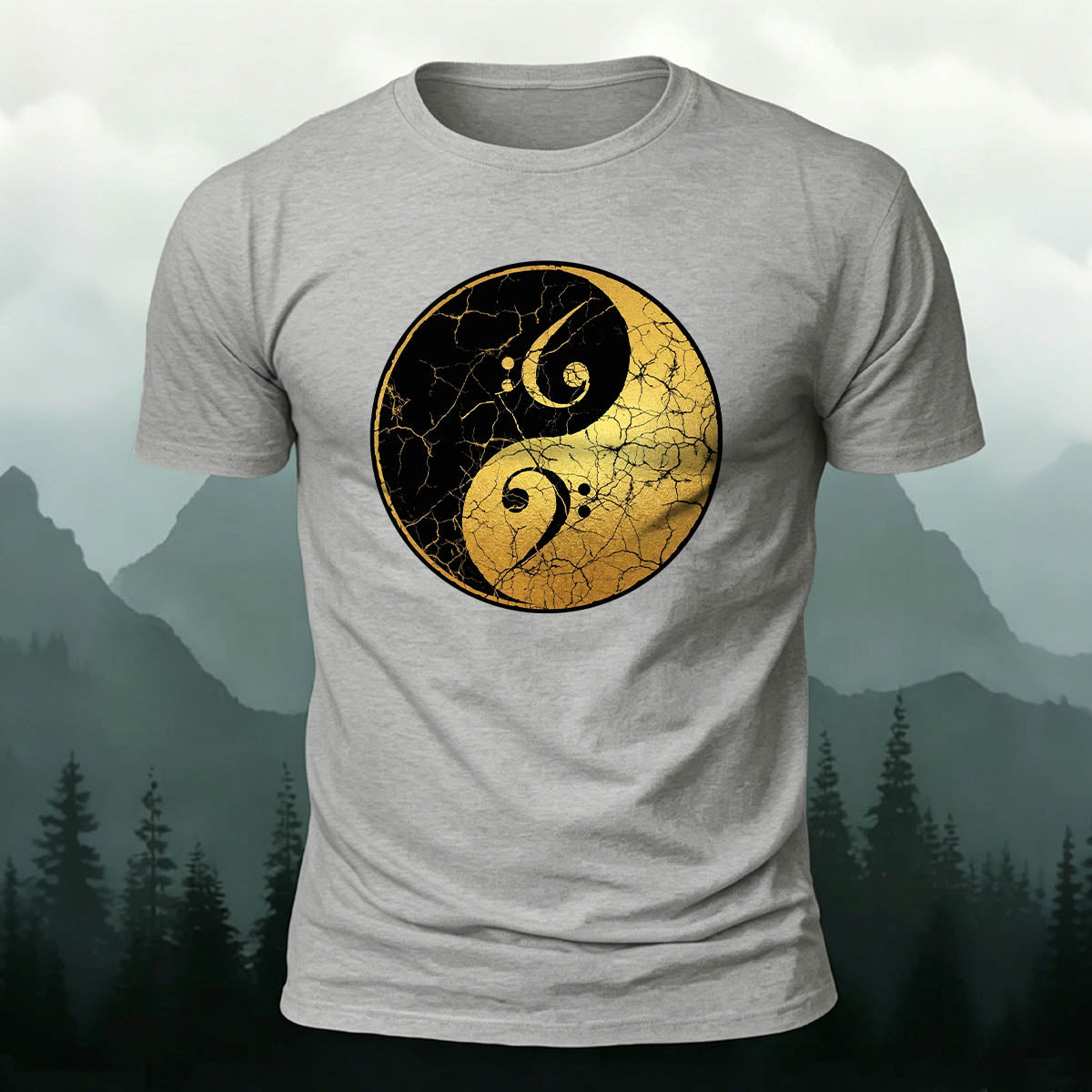 Musician Yin-Yang Symbol Print Casual Cotton T-Shirt
