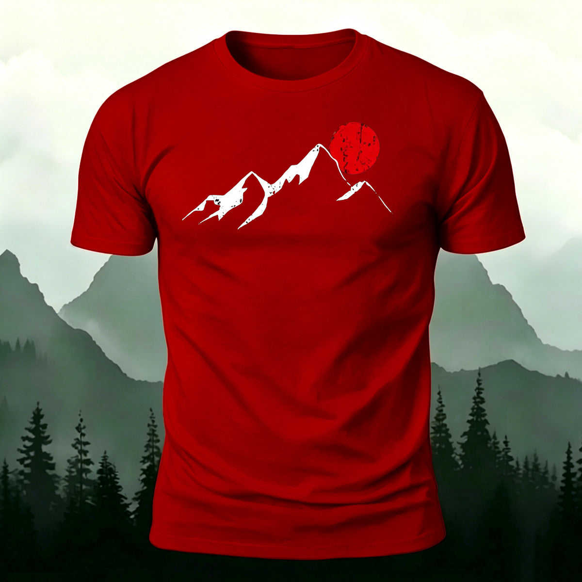 Sunrise Pattern Outdoor Casual Premium Cotton T-Shirt Red