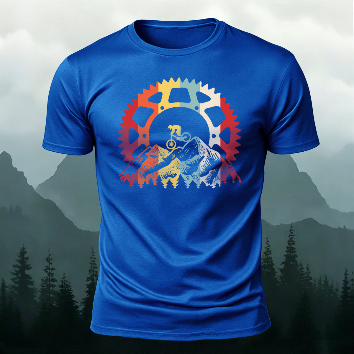 Colorful Bicycle Gear Print Combed Cotton T-Shirt
