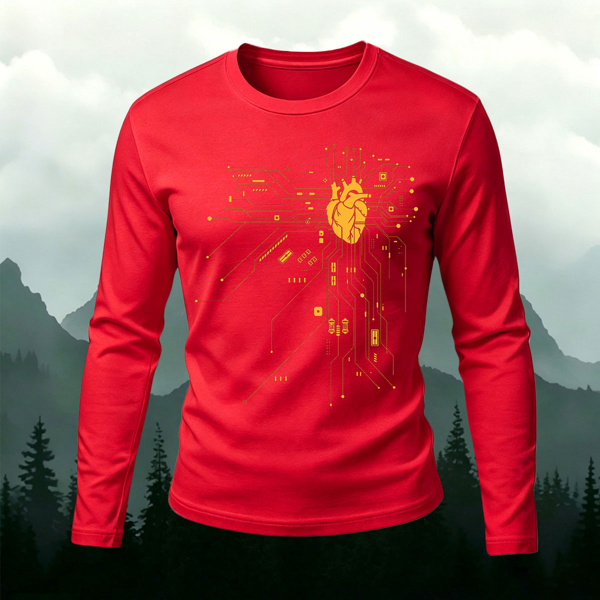 Heart Circuit Long-Sleeve Premium Cotton T-Shirt