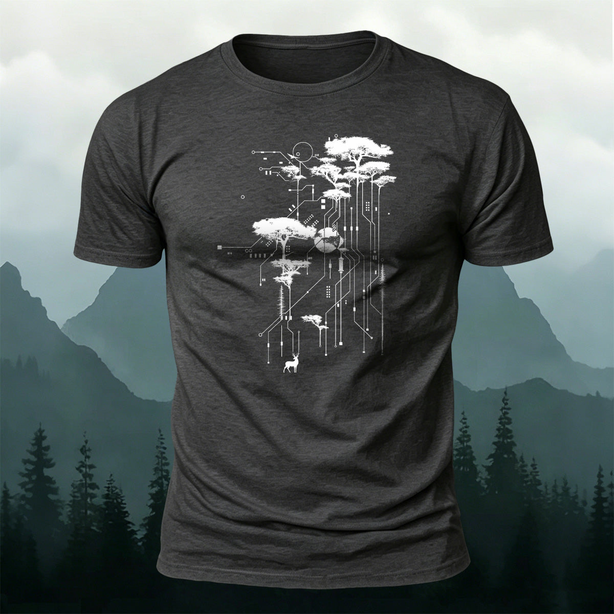 Forest Circuit Print Design 100% Cotton T-Shirt