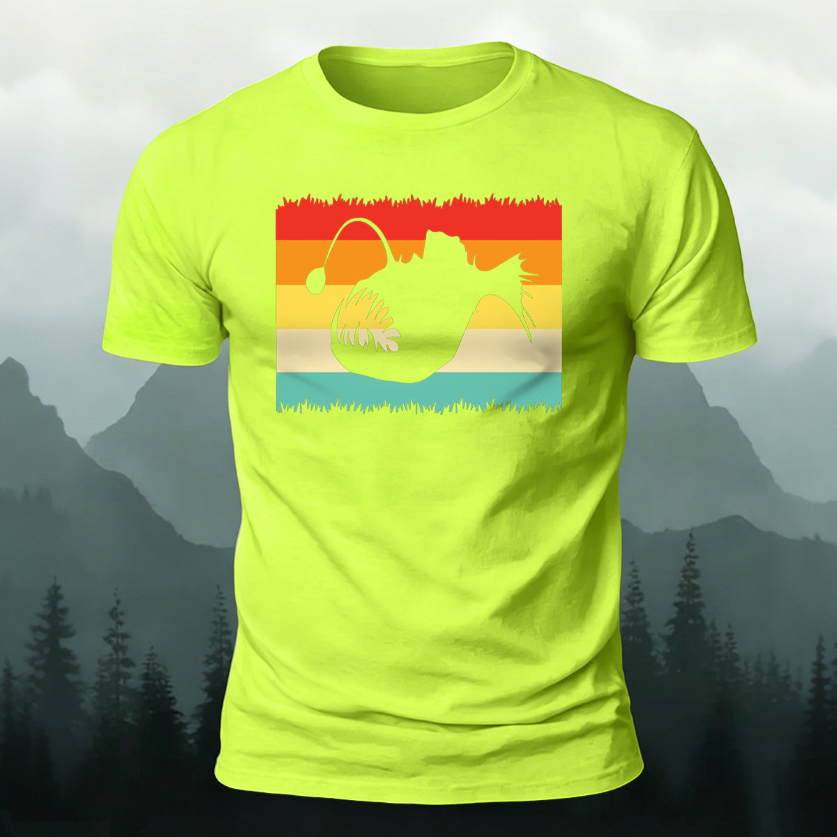 Colorful Openwork Fishing Print Soft-Touch Cotton T-Shirt