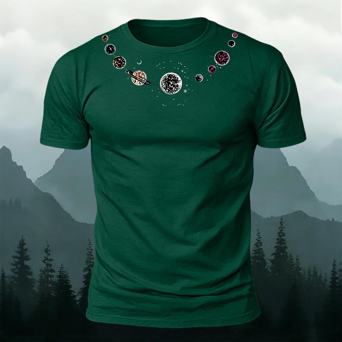 Fashionable Planet-Print Casual Cotton T-Shirt DGE