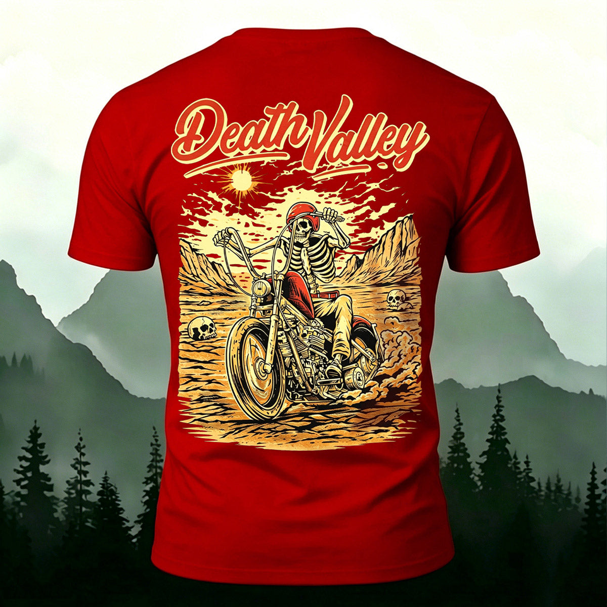 Motorcycle Skeleton Print Casual Cotton T-Shirt