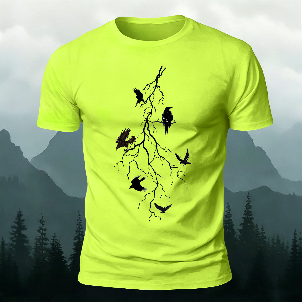 Dead Branches and Crows Print Casual 100% Cotton T-Shirt