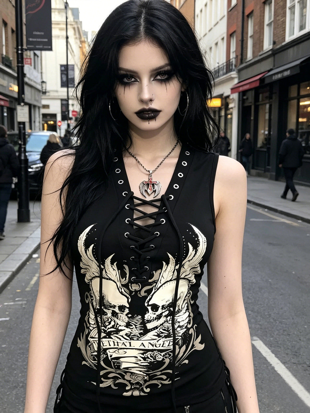 Tie Casual Skull Printed Women Sleeveless Vest