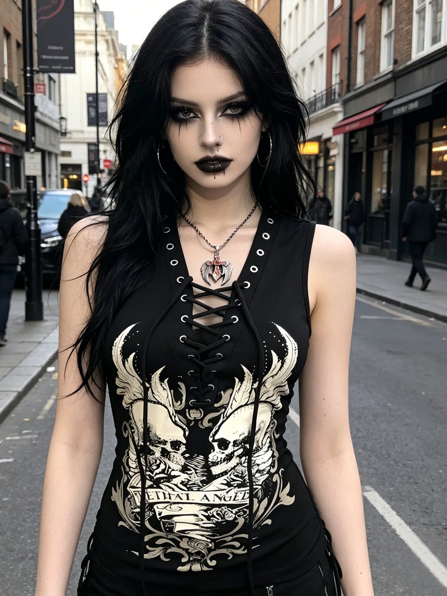Tie Casual Skull Printed Women Sleeveless Vest