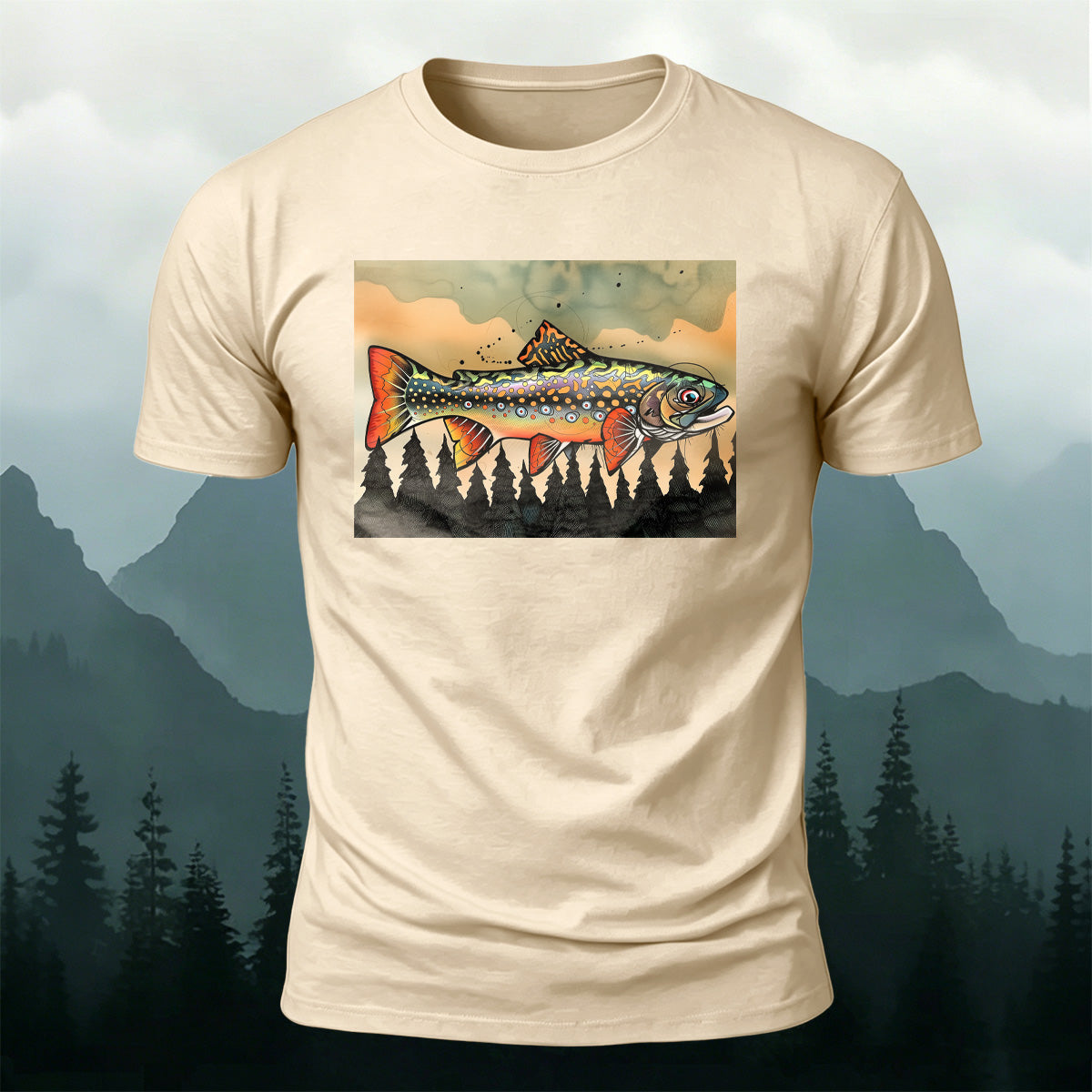 Oil Painting Fish Print Vintage Premium Cotton T-Shirt