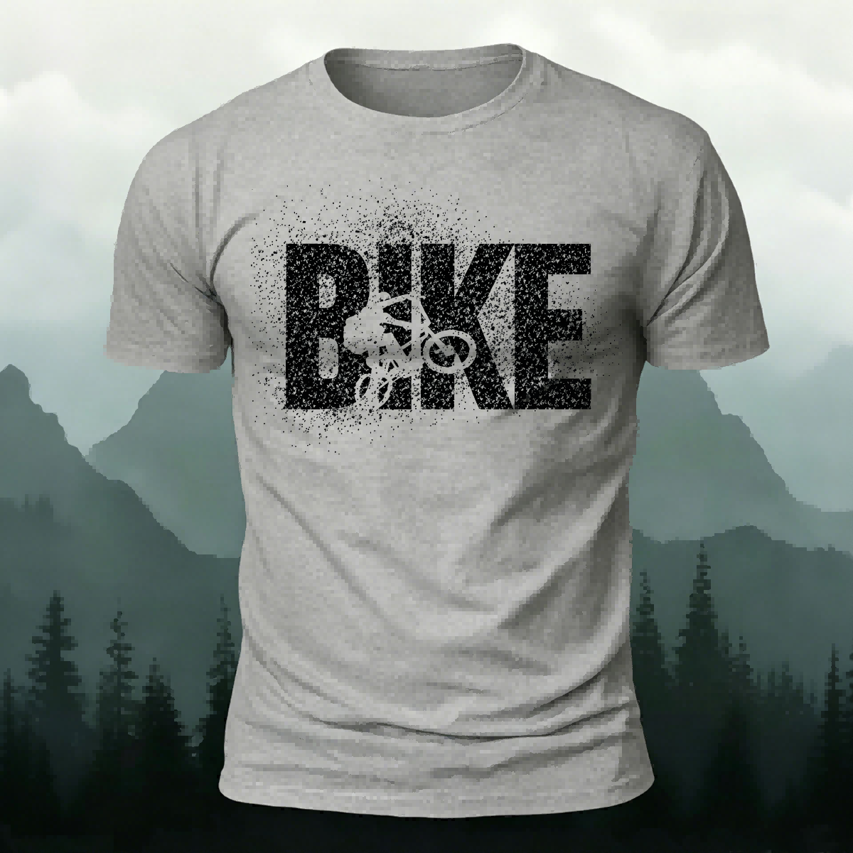 Bike Letter Print fashionable Breathable Material T-Shirt Grey