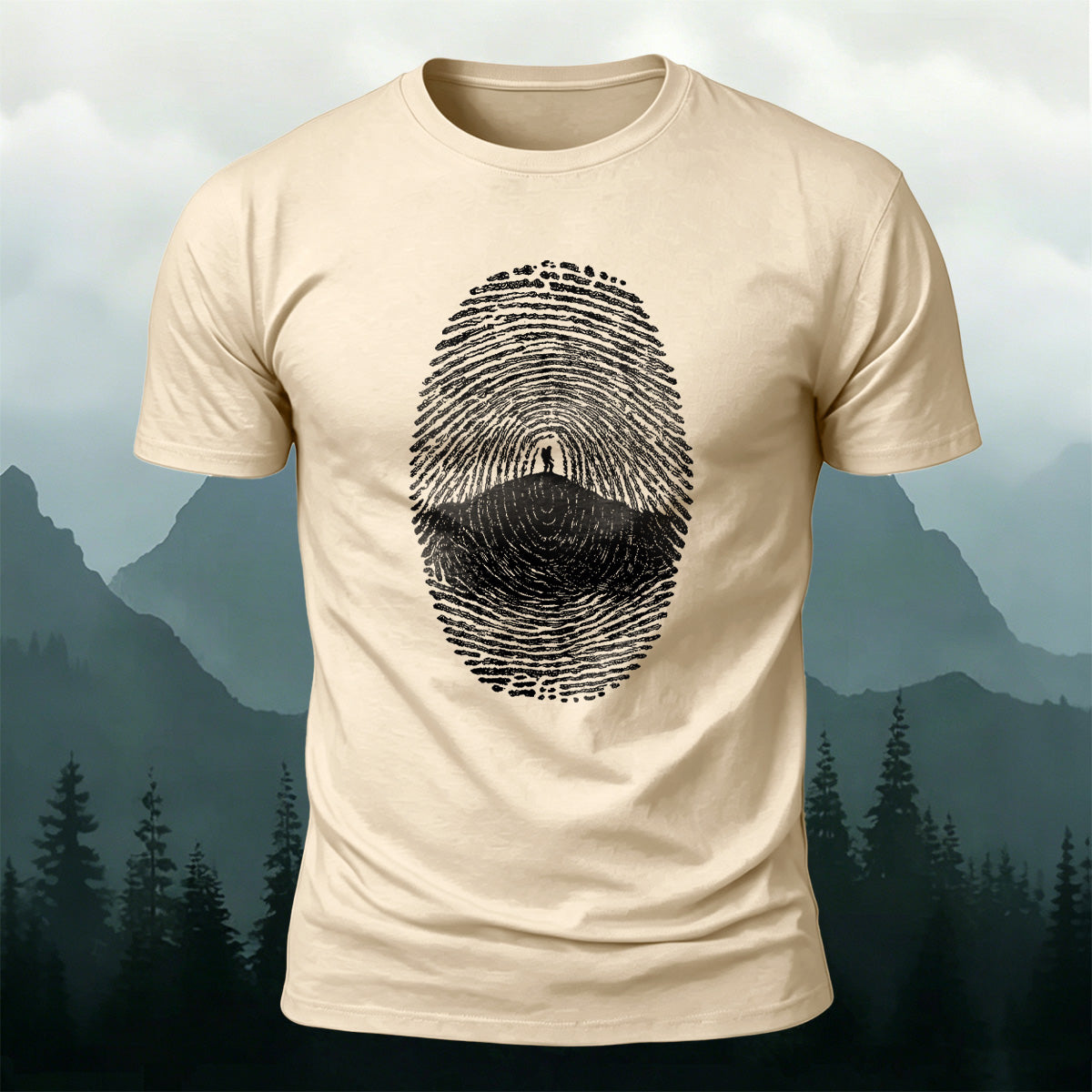 Fingerprint Print Artistic Natural Premium Cotton T-Shirt Beige