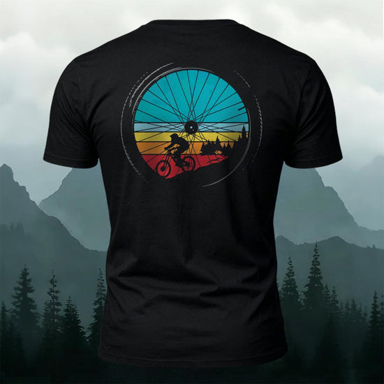 Cycling Wheel Pattern Outdoor Breathable Casual T-shirt Black