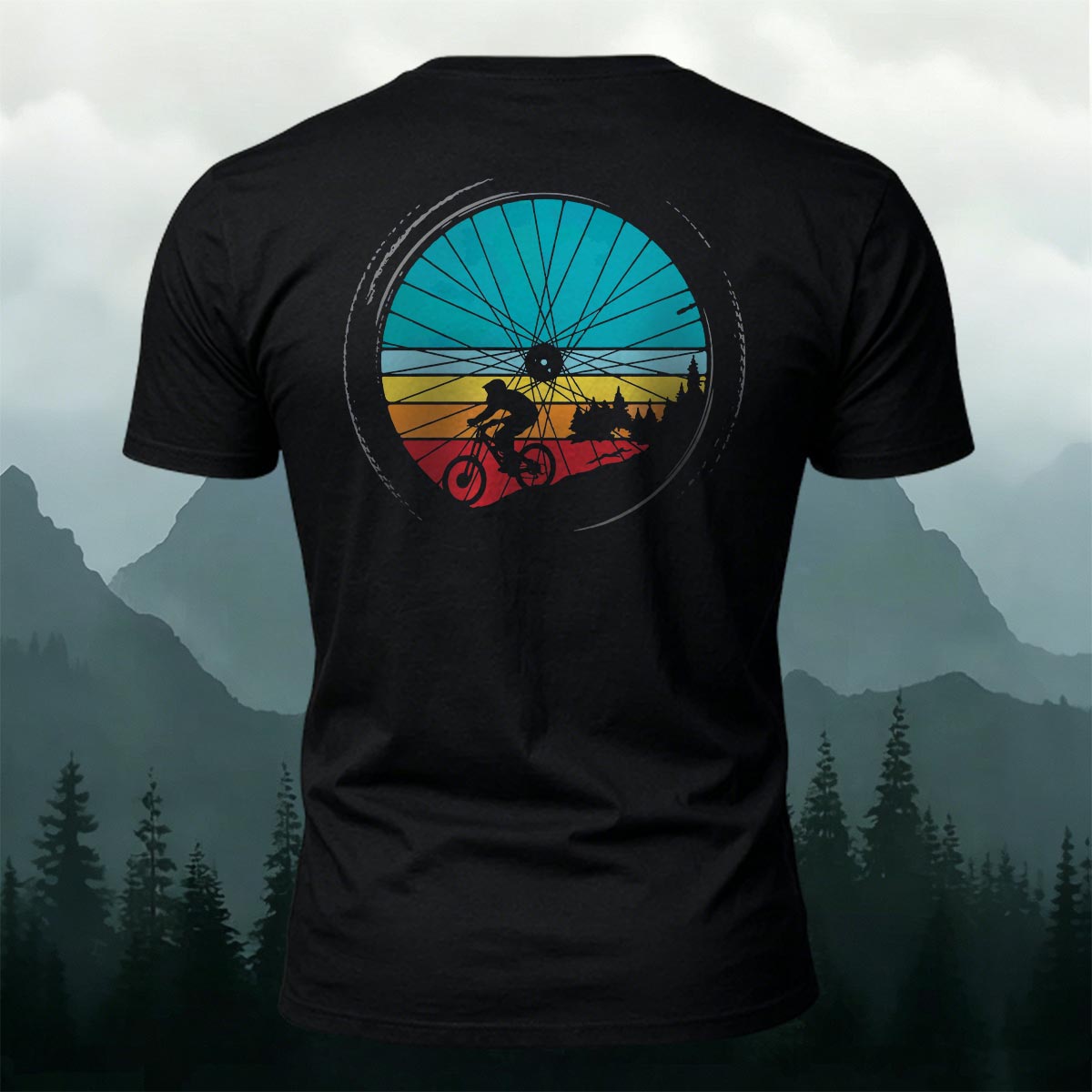 Cycling Wheel Pattern Outdoor Breathable Casual T-shirt Black
