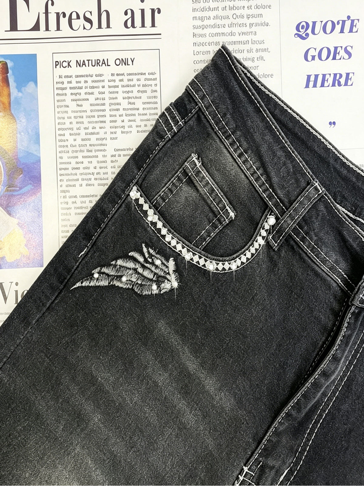 Street Style Rhinestone Fit Skull Denim Long Pants