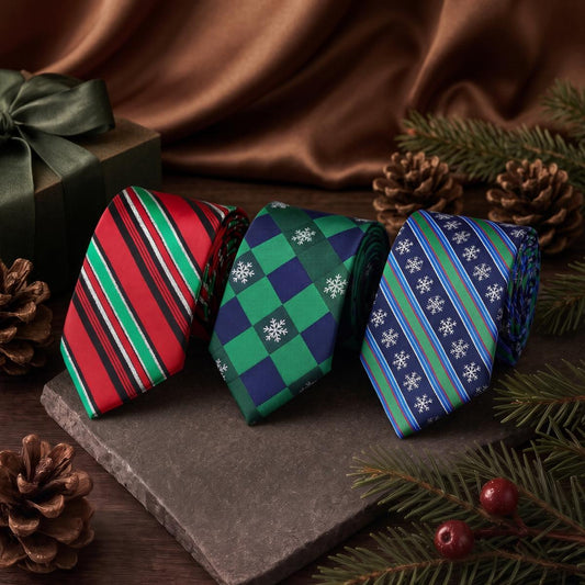 Jacquard Snowflake Plaid Holiday Stripe Necktie