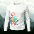 Colorful Bicycle Print Casual Cotton Long-Sleeve T-Shirt