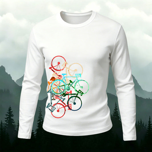 Colorful Bicycle Print Casual Cotton Long-Sleeve T-Shirt