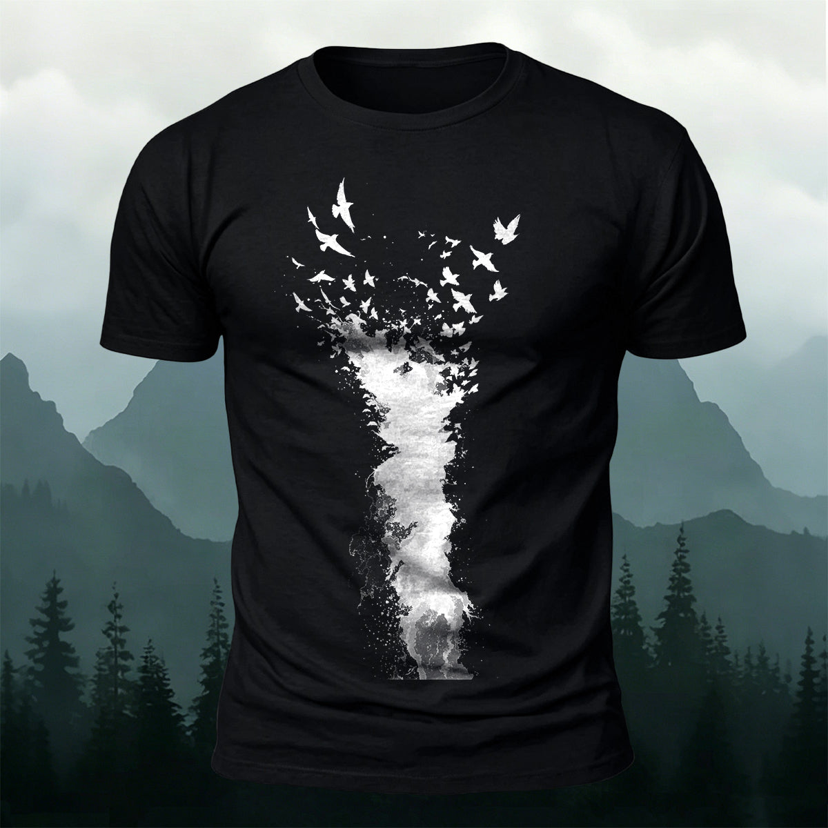 Flying Bird Graphic Casual Breathable Crew Neck Tee Black