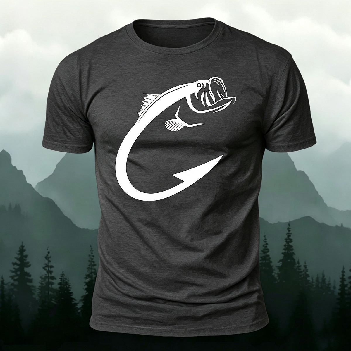 Beautiful Fish Pattern Comfortable Breathable Cotton T-shirt Dark grey
