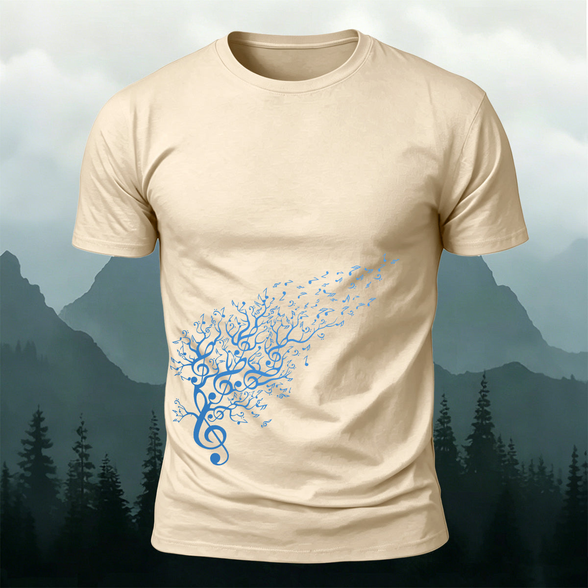 Flowing Musical Note Print Cotton Casual T-Shirt