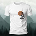 Retro Sunset Pine Tree Print Cotton T-Shirt  White