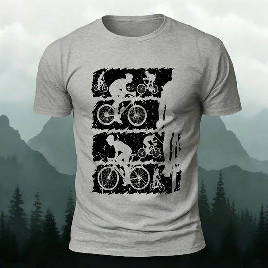 Mountain Bike Print Outdoor Style Soft Cotton T-Shirt Grey