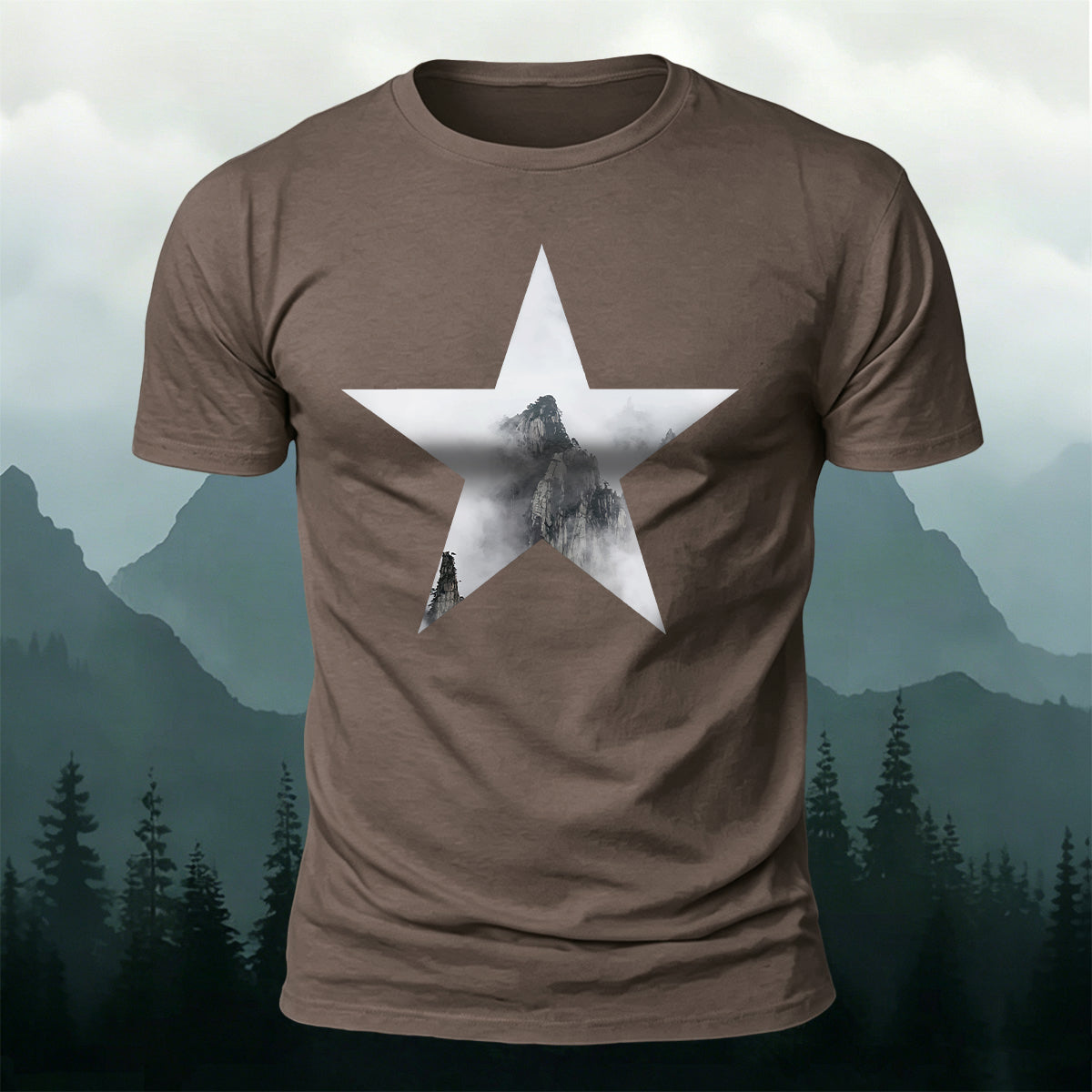 Five-Pointed Star Forest Casual Cotton T-Shirt