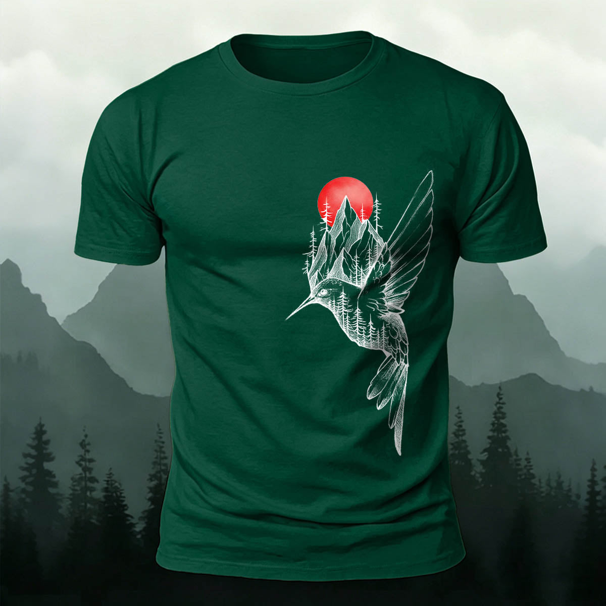 Bird Forest Print Casual Premium Cotton T-Shirt