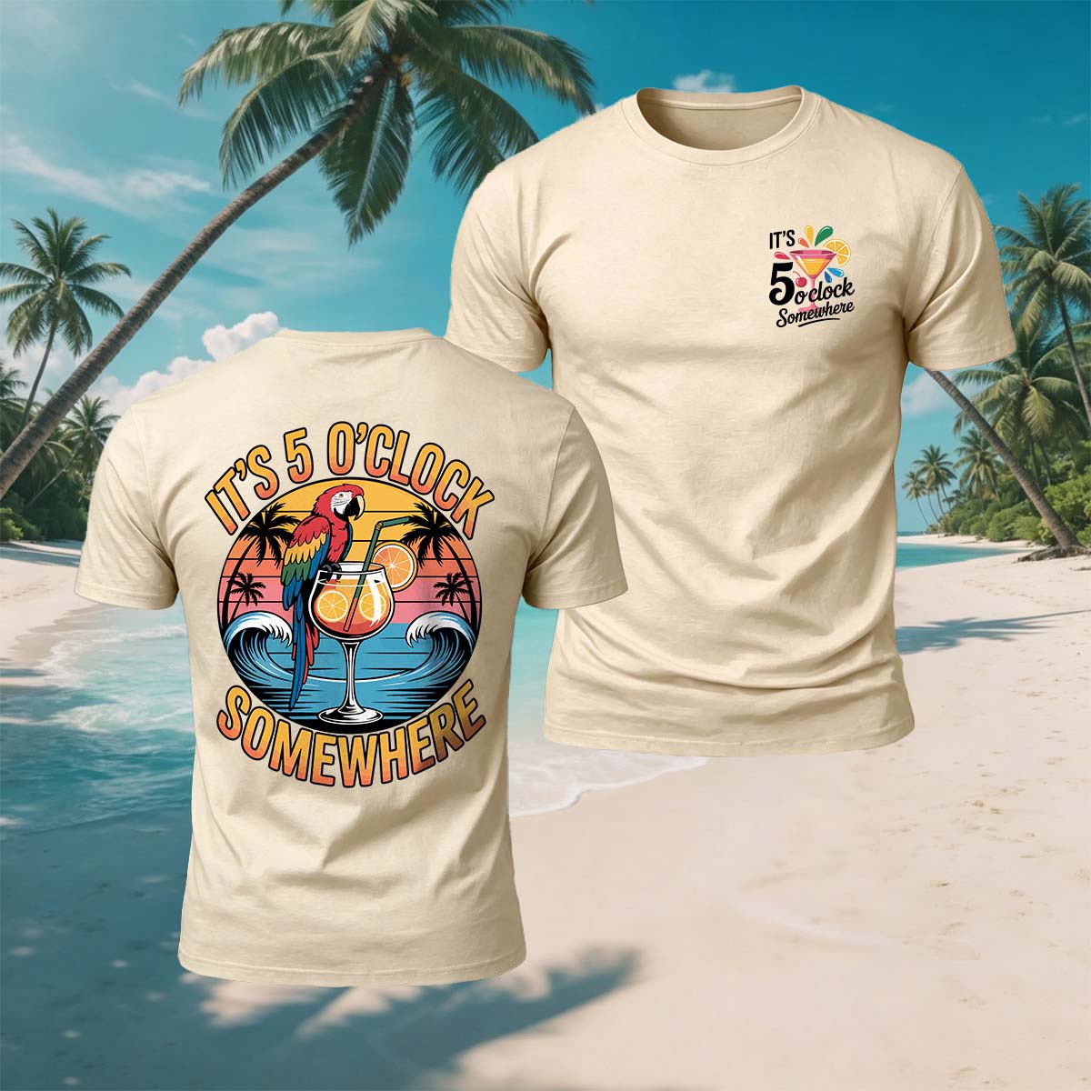 Parrot Drinking Fun Print Beach Casual Breathable Tee