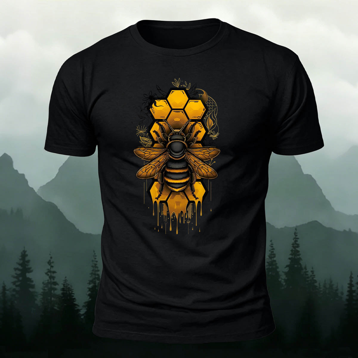Bee Print Casual Natural 100% Cotton T-Shirt