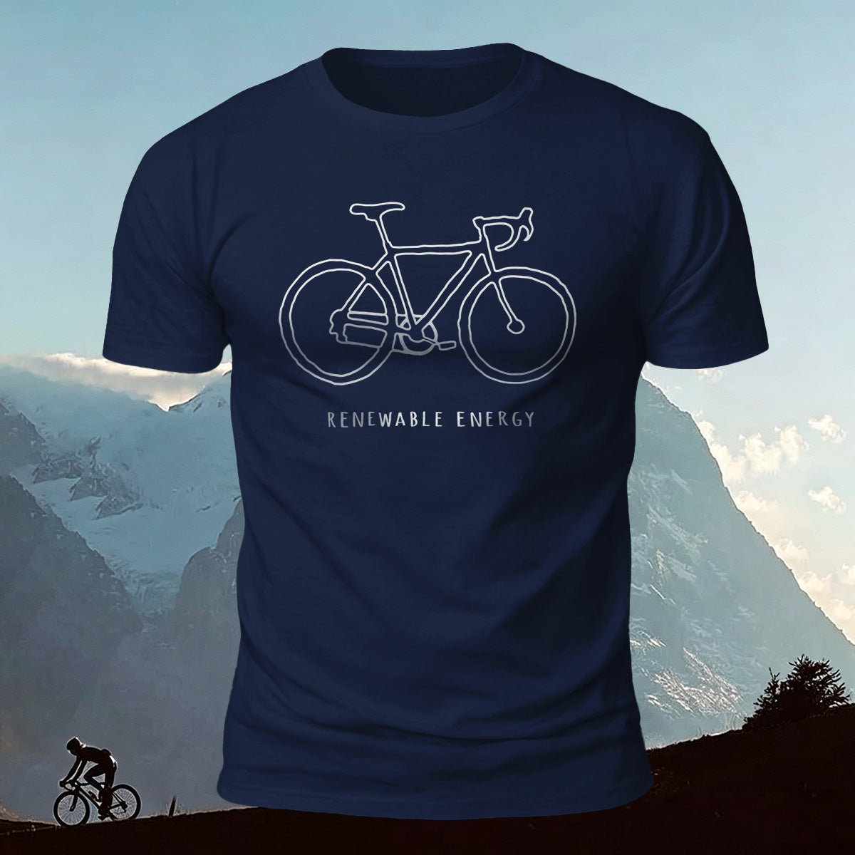 Bicycle Print Pattern Combed Cotton Comfort T-shirt Navy