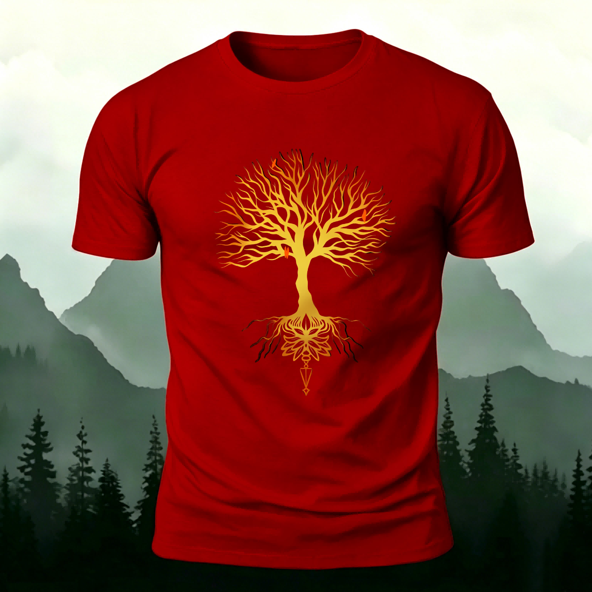 Glowing Tree Natural Casual Premium Cotton Tee Red