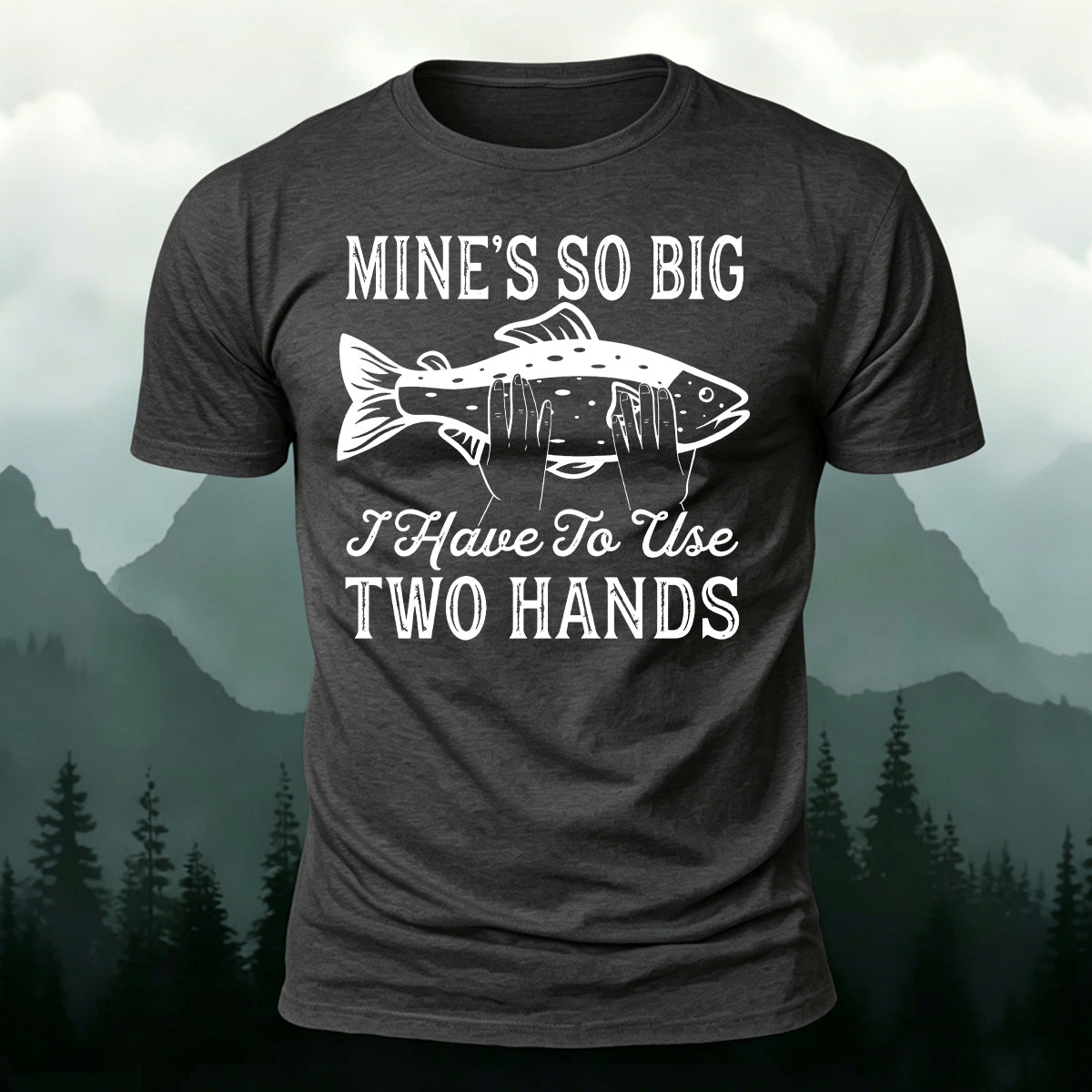 Big Fish in Hand Pattern  Daily Cotton T-shirt Dark grey