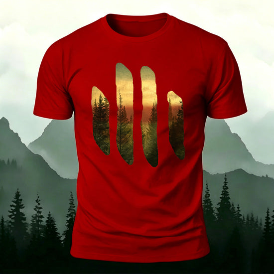 Beautiful Scenery Pattern Retro Casual Cotton T-Shirt Red
