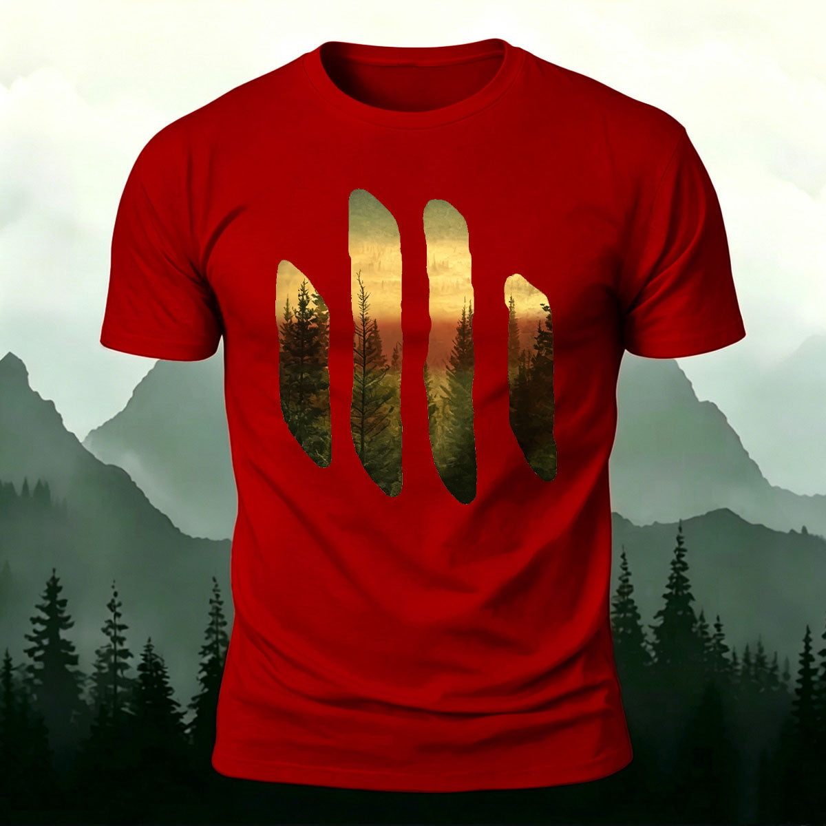 Beautiful Scenery Pattern Retro Casual Cotton T-Shirt Red