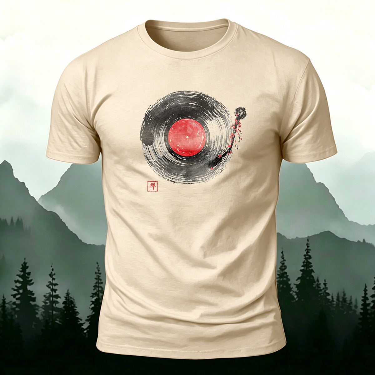 Minimalist Music Player Print Soft-touch Feel T-shirt beige