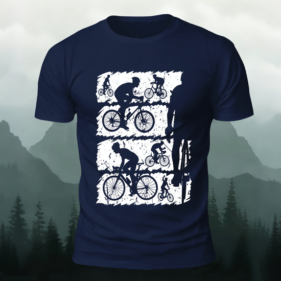 Mountain Bike Print Outdoor Style Soft Cotton T-Shirt Navy