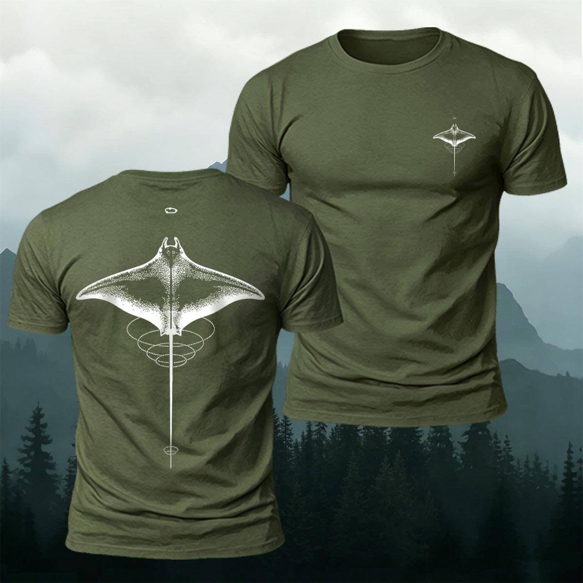 Minimalist Manta Ray Pattern Premium Cotton T-Shirt