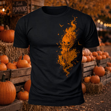 DTG Premium Cotton Buring Pumpkin Skull Printed T-Shirt
