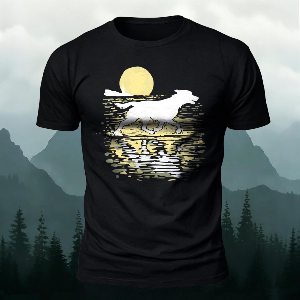 Wolf Running at Sunset Art Print Casual Cotton T-Shirt Black