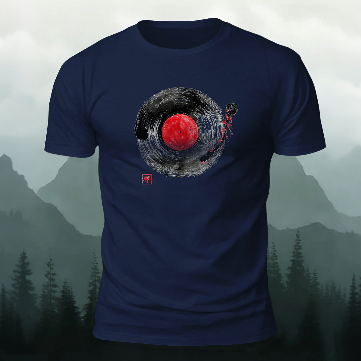 Minimalist Music Player Print Soft-touch Feel T-shirt Navy