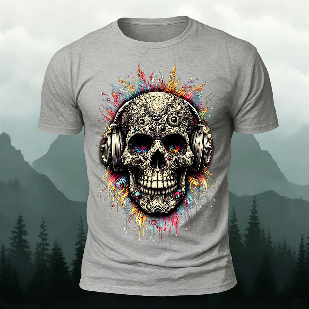 Music Skeleton Print Casual Skin-Friendly T-Shirt