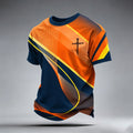 Color-block Gradient Line Cross Print Trendy T-shirt