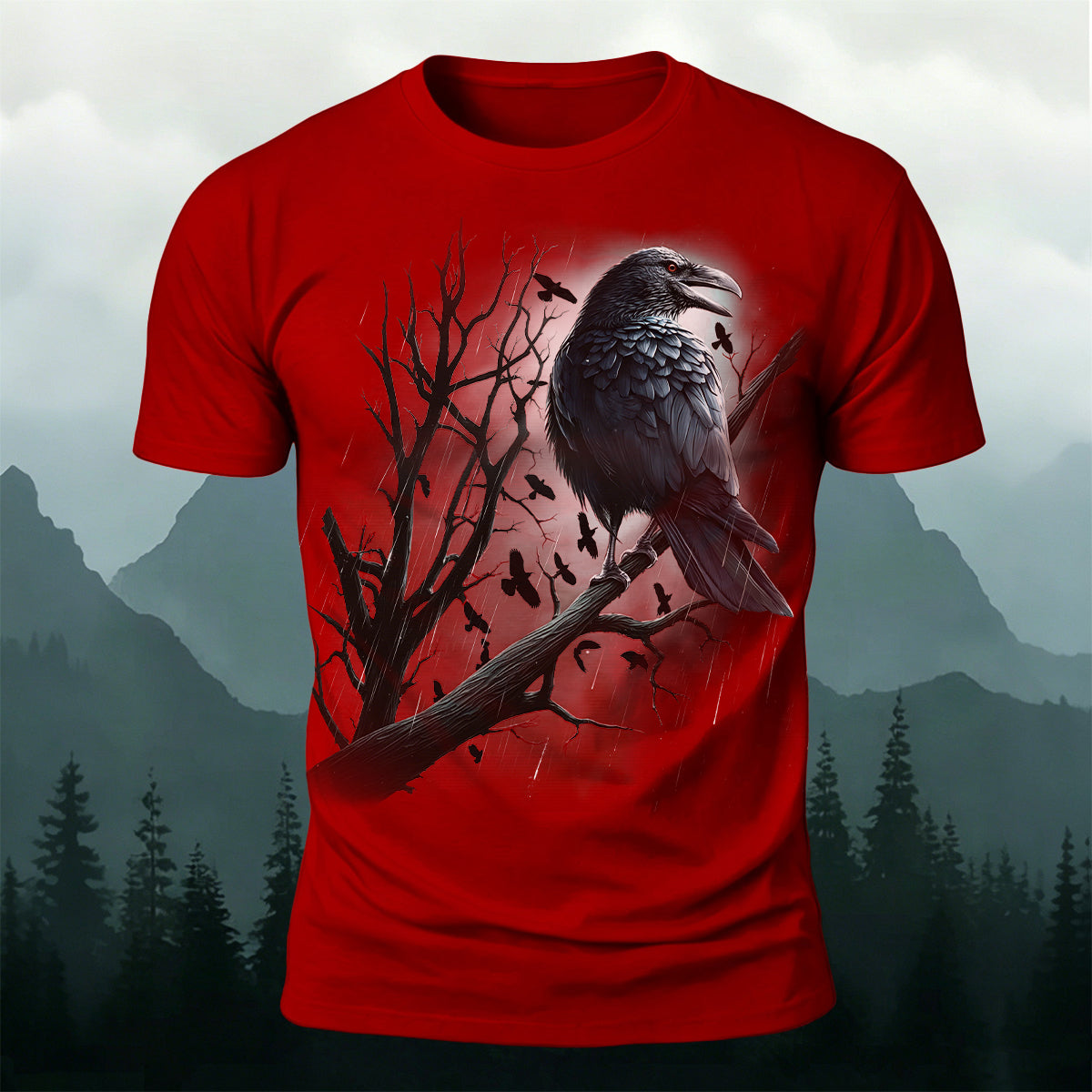 Bird Pattern Dark Style Casual Short-Sleeve T-Shirt