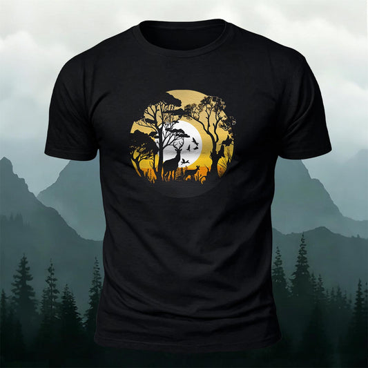 Lone Wolf in the Twilight Forest Printed Cotton Crew Neck T-Shirt