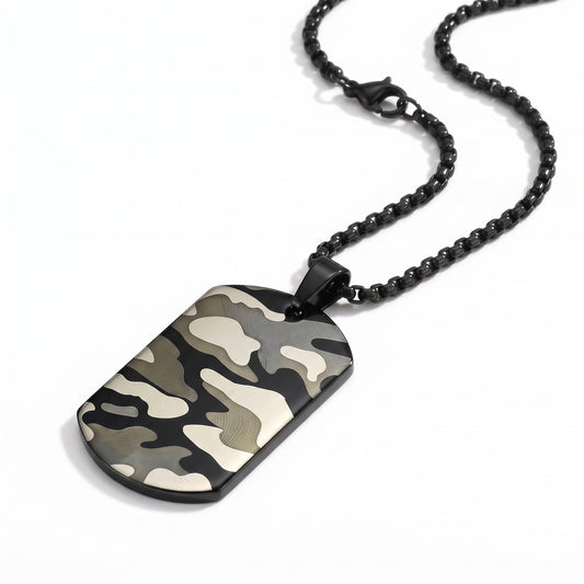 Stainless Steel Camo Dog Tag Necklace