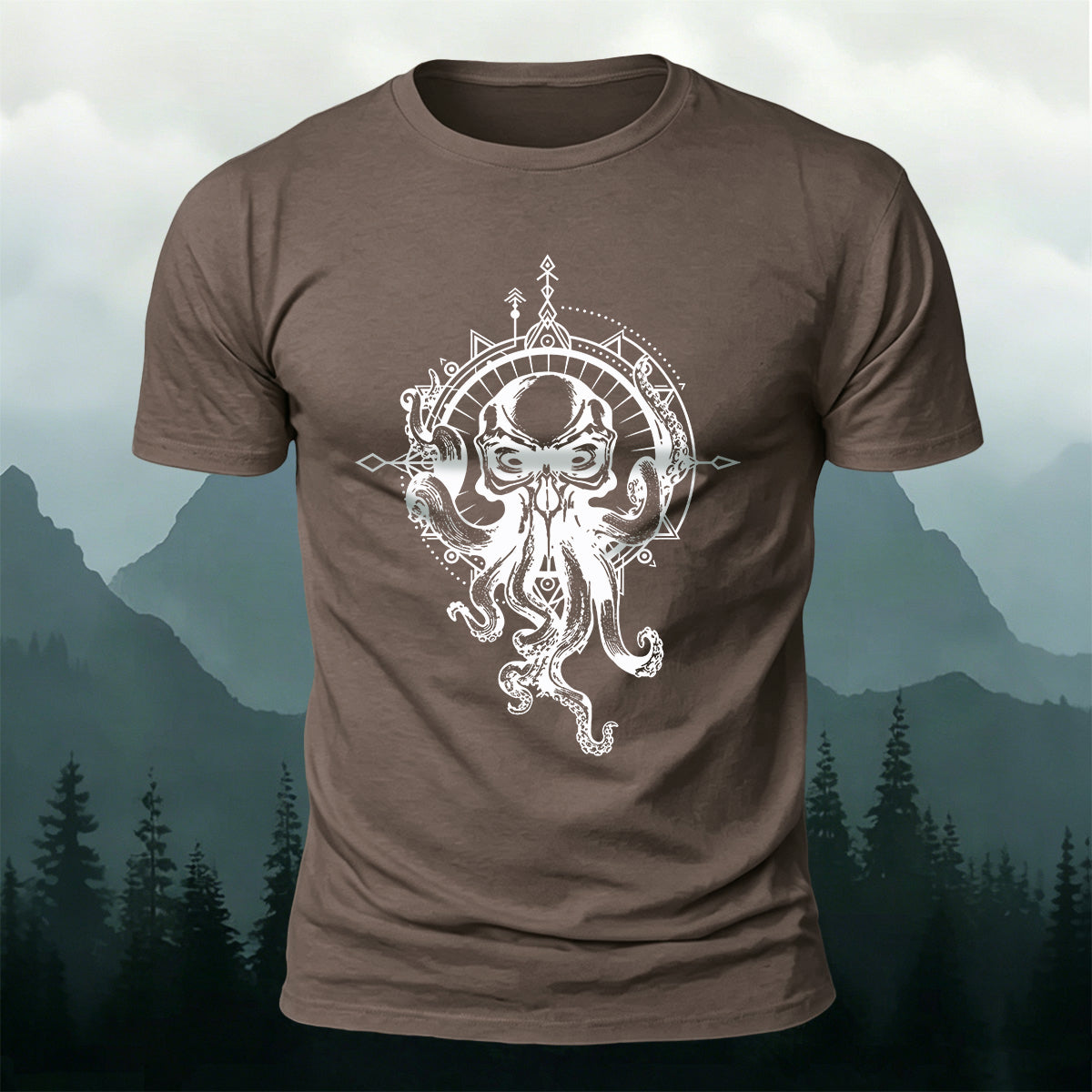 Vintage Octopus Print Outdoor Cotton T-Shirt